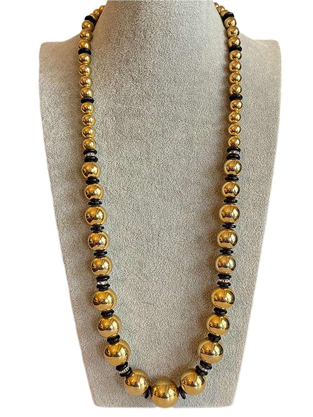 Vintage 1980’s Gold-Tone and Black Beaded Statement Necklace